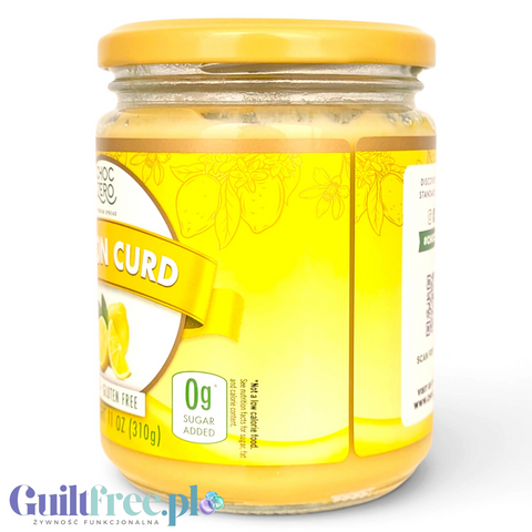 Słoik kremu cytrynowego ChocZero Lemon Curd od Guiltfree, bez cukru, o aksamitnej konsystencji i żółtej etykiecie.