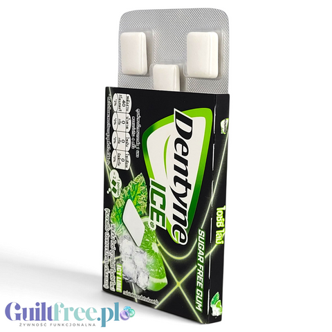 Guiltfree Dentyne Ice Icy Lime bezcukrowa guma do żucia z Tajlandii w czarno-zielonym opakowaniu z motywem limonki
