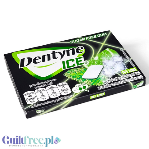 Guiltfree Dentyne Ice Icy Lime bezcukrowa guma do żucia z Tajlandii w czarno-zielonym opakowaniu z motywem limonki