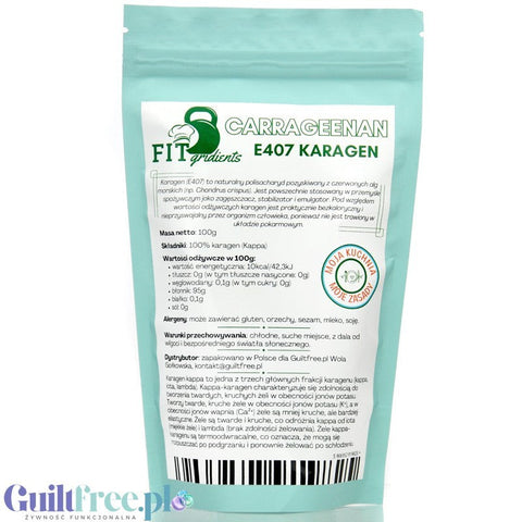 FITgridients Karagen Kappa E407 100g, zagęstnik do żywności by FITgridients (carrageenan-e407)