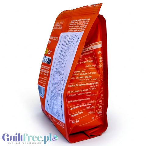 Opakowanie ciastek Guiltfree Florbu Mini Digestive z informacjami żywieniowymi na pomarańczowym tle
