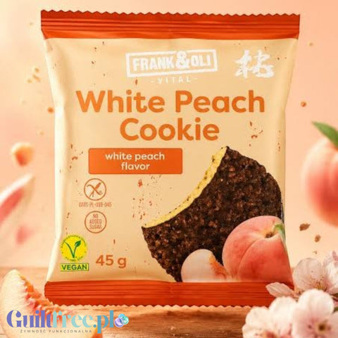 Guiltfree Frank & Oli wegańskie ciastko owsiane z nadzieniem o smaku białej brzoskwini w opakowaniu 45g