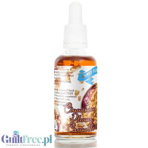 Guiltfree Funky Flavors Sweet Cinnamon Plum Crumble w szklanej buteleczce z kroplomierzem i etykietą z deserem