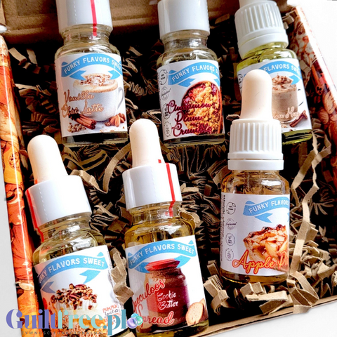 Zestaw sześciu aromatów do żywności Guiltfree Funky Flavors Sweet w jesiennych smakach w ozdobnym pudełku