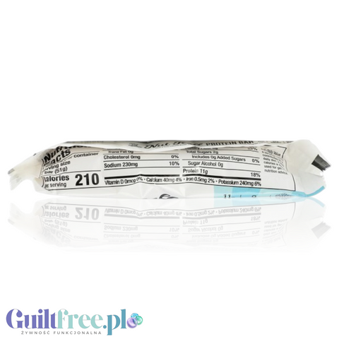 Tylna strona opakowania batona proteinowego Genius Gourmet z masłem orzechowym Skippy dostępnego w Guiltfree