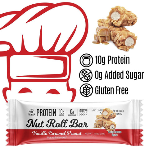 Baton proteinowy Guiltfree Genius Gourmet o smaku waniliowo-karmelowym z orzeszkami ziemnymi i nugatem
