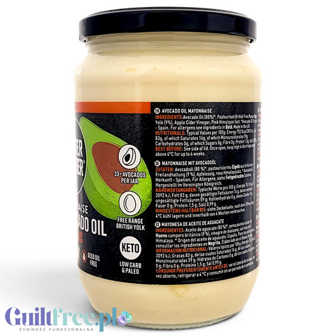 Słoik majonezu Guiltfree Hunter & Gather na bazie oleju z awokado, keto, bez cukru i glutenu, 630g