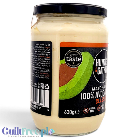 Słoik majonezu Guiltfree Hunter & Gather z olejem z awokado, keto, bez cukru i glutenu, 630g
