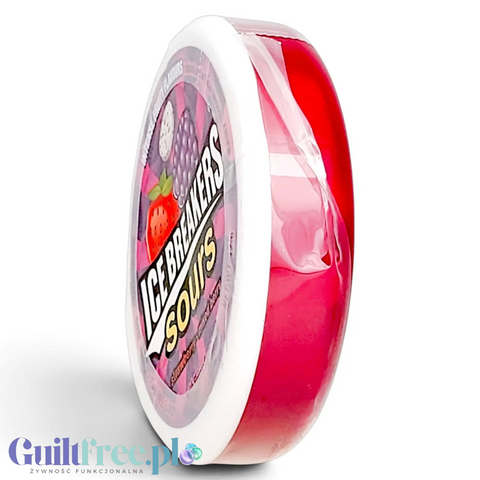 Guiltfree Ice Breakers Sours cukierki bez cukru o smaku truskawki i owoców jagodowych w okrągłym opakowaniu