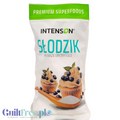 Opakowanie słodzika Guiltfree Intenson na bazie erytrytolu ze stewią 250g z grafiką babeczek z jagodami