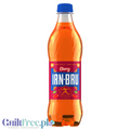 Butelka napoju gazowanego Guiltfree Irn Bru Xtra Cherry o pomarańczowym kolorze z wiśniową etykietą bez cukru