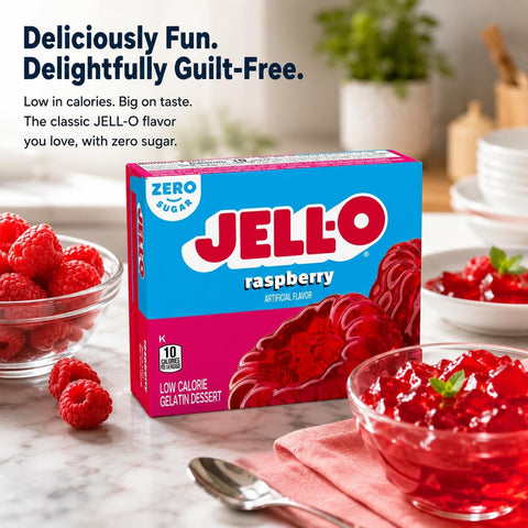 JellO Raspberry - galaretka 10kcal zero cukru, instant, smak malinowy by Jell-O (galaretka-malinowa-10kcal-zero-cukru)