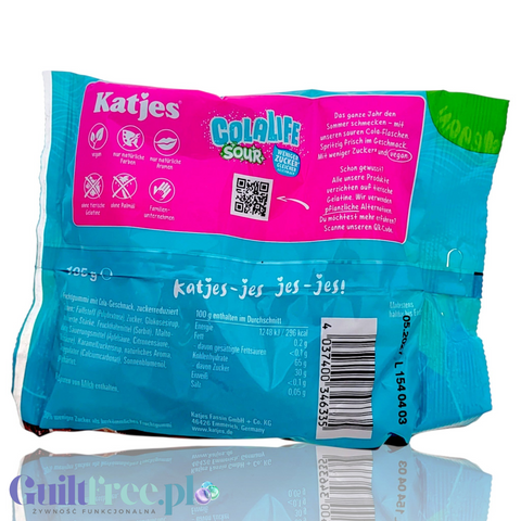 Opakowanie wegańskich kwaśnych żelków Guiltfree Katjes ColaLife Sour o smaku coli z obniżoną zawartością cukru