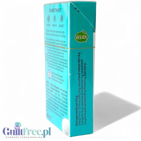 Opakowanie pastylek Guiltfree Läkerol Dents Sweetmint z ksylitolem, widok na boczny skład produktu