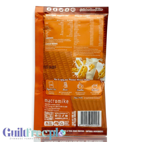 Guiltfree Macro Mike Almond Plant Protein Nutri Grain 40g vegan powder sachet with cereal and milk imagery
