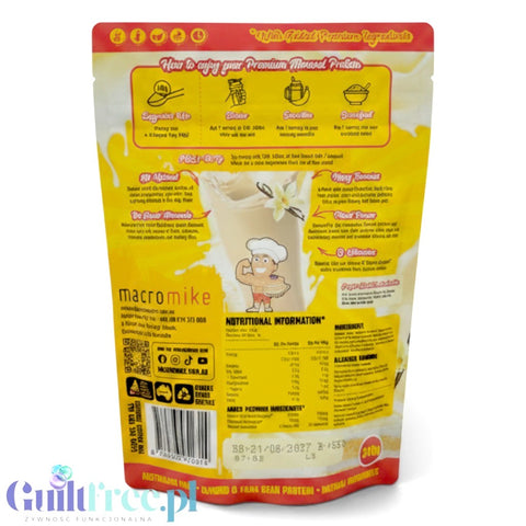 Macro Mike Almond Plant Protein, Vanilla Buttercream, 240g - wegańska migdałowa odżywka białkowa bez glutenu, mleka i sukralozy by Macro Mike (macro-mike-almond-plant-protein-vanilla-buttercream-240g-weganska-migdalowa-odzywka-bialkowa-bez-glutenu-mleka-i-sukralozy)