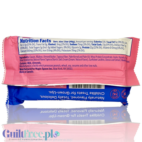 Guiltfree Magic Spoon baton proteinowy Strawberry Milkshake, widok na tabelę wartości odżywczych i skład na opakowaniu
