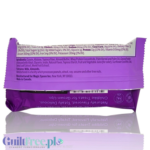 Tył opakowania batonika Guiltfree Magic Spoon Protein Treats Double Chocolate z widocznym składem i tabelą wartości