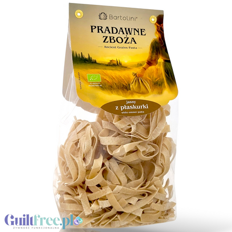 Ekologiczny makaron tagliatelle z jasnej płaskurki Bartolini Pradawne Zboża w opakowaniu dostępnym w sklepie Guiltfree