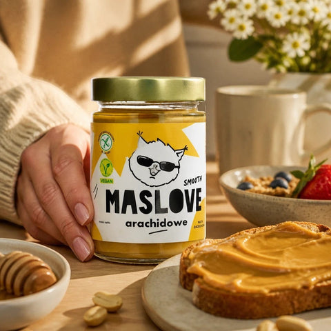 Maslove Arachidowe Smooth 290g gładko mielone masło orzechowe 100% orzechy, szklany słoik by Maslove (maslove-arachidowe-smooth-290g-gladko-mielone-maslo-orzechowe-100-orzechy-szklany-sloik)