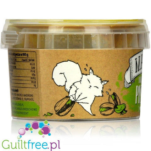 Guiltfree Maslove masło z pieczonych pistacji 100% w plastikowym opakowaniu z grafiką wiewiórki