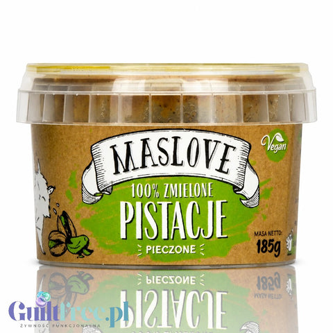 Guiltfree Maslove masło ze 100% pieczonych pistacji w plastikowym opakowaniu 185g bez dodatku cukru i soli