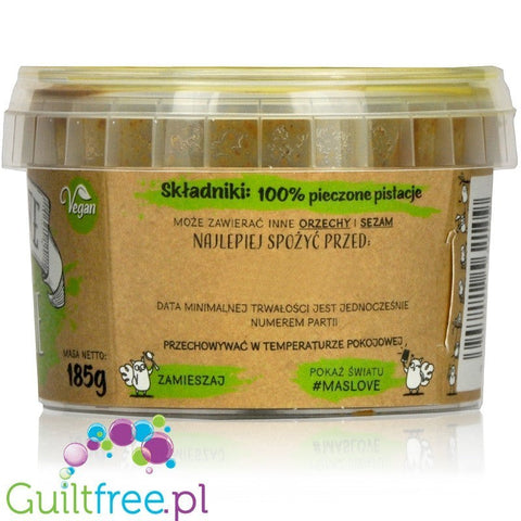 Opakowanie Guiltfree Maslove 100% masła z pieczonych pistacji bez cukru i soli w słoiku 185g
