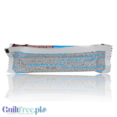 Baton proteinowy Guiltfree MaxSport Cherry bez glutenu i słodzików w opakowaniu z widocznym składem na odwrocie