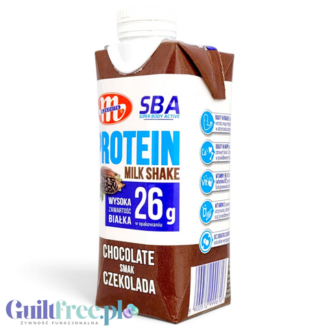 SBA Mlekovita Czekoladowy 350g - gotowy szejk proteinowy o smaku czekoladowym, 26g białka & 207kcal by Mlekovita (sba-mlekovita-napoj-mleczny-proteinowy-o-smaku-czekoladowym-350-g)