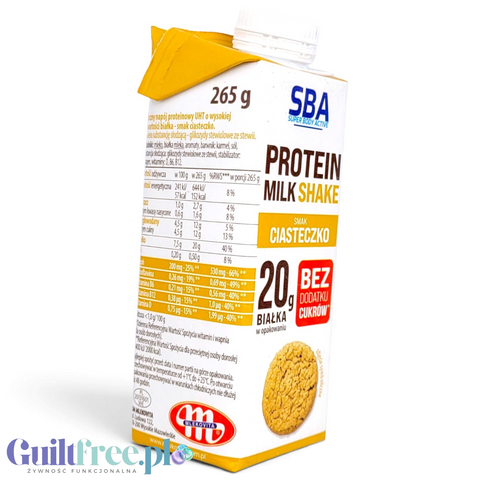 SBA Mlekovita Ciasteczko 265g - napój mleczny proteinowy o smaku ciasteczkowym, 20g białka & 150kcal by Mlekovita (sba-mlekovita-ciasteczko-265g-napoj-mleczny-proteinowy-o-smaku-ciasteczkowym-20g-bialka-150kcal)