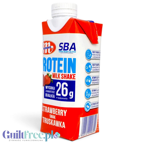 SBA Mlekovita Truskawka 350g - gotowy napój proteinowy o smaku truskawkowym, 26g białka & 200kcal by Mlekovita (sba-mlekovita-napoj-mleczny-proteinowy-o-smaku-truskawkowym-350-g)