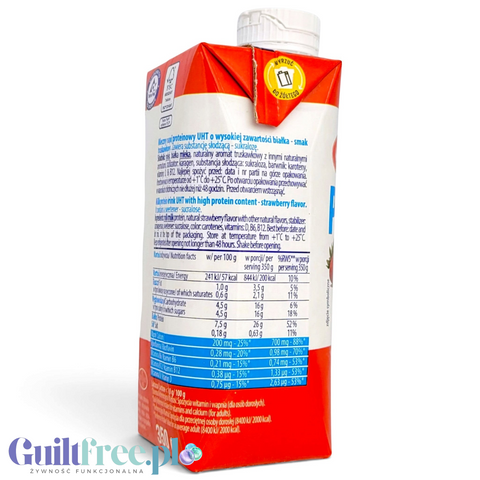 SBA Mlekovita Truskawka 350g - gotowy napój proteinowy o smaku truskawkowym, 26g białka & 200kcal by Mlekovita (sba-mlekovita-napoj-mleczny-proteinowy-o-smaku-truskawkowym-350-g)