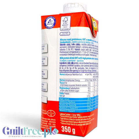 SBA Mlekovita Truskawka 350g - gotowy napój proteinowy o smaku truskawkowym, 26g białka & 200kcal by Mlekovita (sba-mlekovita-napoj-mleczny-proteinowy-o-smaku-truskawkowym-350-g)