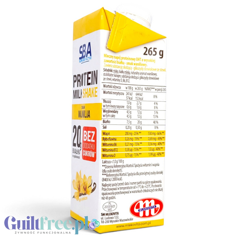 SBA Mlekovita Wanilia 265g - napój mleczny proteinowy o smaku waniliowym, 20g białka & 150kcal by Mlekovita (sba-mlekovita-napoj-mleczny-proteinowy-o-smaku-waniliowym-265-g)