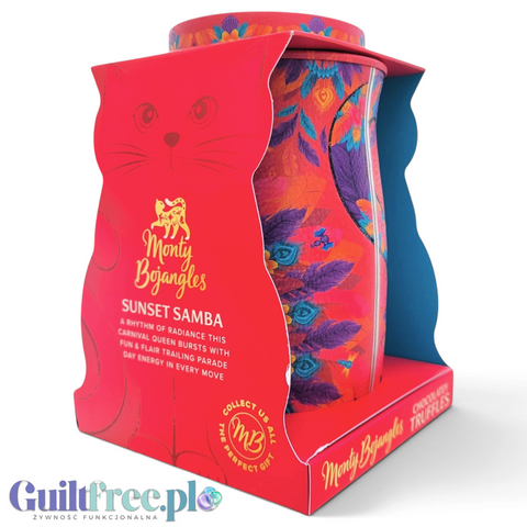 Kolekcjonerska puszka Guiltfree Monty Bojangles Sunset Samba z kakaowymi truflami w kolorowe egzotyczne wzory