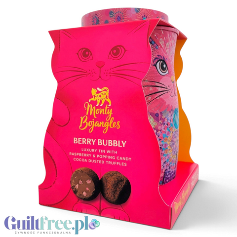 Guiltfree Monty Bojangles Berry Bubbly trufle malinowe w różowej kolekcjonerskiej puszce w kształcie kota