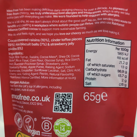 Tylna etykieta opakowania Guiltfree Moo Free Munch Mix z listą składników i informacją o braku alergenów