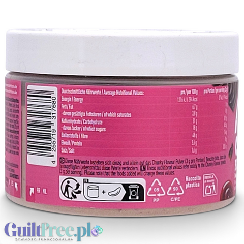 Guiltfree More Nutrition Chunky Flavour Donauwelle aromat w proszku z informacjami o wartościach odżywczych na etykiecie