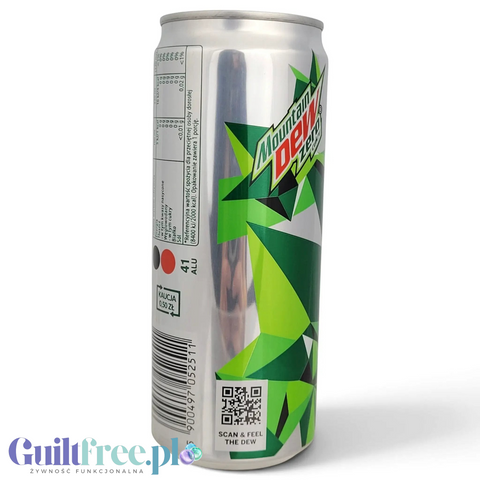 Puszka napoju gazowanego Mountain Dew Zero Cukru w wersji slim, dostępna w sklepie Guiltfree.