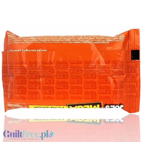 Tył opakowania batona proteinowego Mountain Joe's Mega Flapjack z widocznym składem i informacjami od Guiltfree