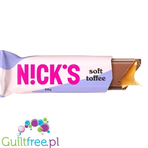 Guiltfree baton czekoladowy N!CK'S Soft Toffee z ciągnącym karmelem, bez dodatku cukru, w jasnym opakowaniu