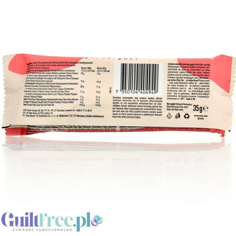Tył opakowania bezglutenowego wafelka z masłem orzechowym Guiltfree N!CK'S Peanut Butter Wafer z tabelą wartości odżywczych