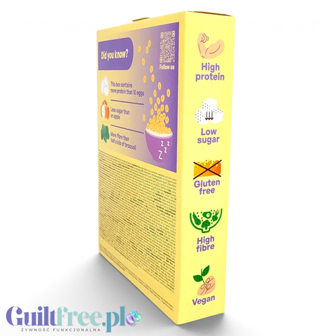 Opakowanie Guiltfree Paldy Honey Pop z informacjami o wysokiej zawartości białka, błonnika i braku glutenu