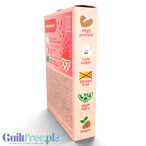 Boczna ścianka opakowania Guiltfree Paldy Strawberry Milkshake z ikonami wartości odżywczych i informacjami o produkcie