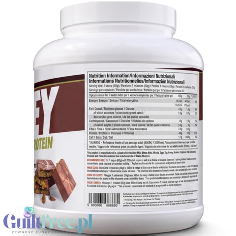 Guiltfree Per4M Whey Advanced Protein Dubai Chocolate w dużym opakowaniu z etykietą zawierającą tabelę wartości odżywczych