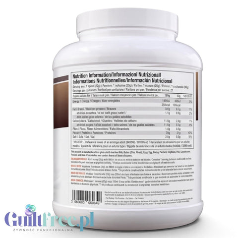 Guiltfree odżywka białkowa Per4M Whey Advanced Protein w dużym opakowaniu z etykietą informacyjną o wartościach