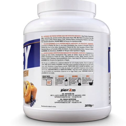 Duże opakowanie odżywki białkowej Guiltfree Per4m Whey Advanced Protein o smaku borówkowej babeczki