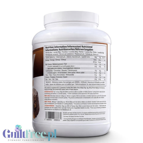 Guiltfree Per4M Whey Advanced Protein Sticky Toffee Pudding w dużym opakowaniu z etykietą zawierającą wartości odżywcze