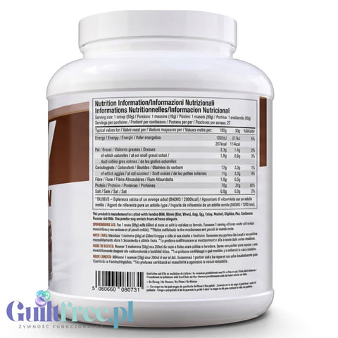 Guiltfree Per4M Whey Advanced Protein Chocotella w dużym opakowaniu z widoczną tabelą wartości odżywczych na etykiecie