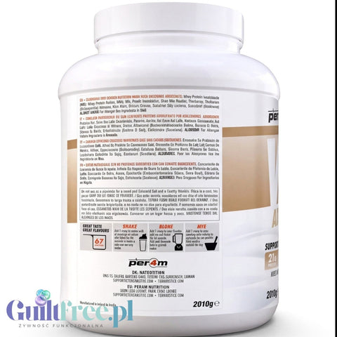 Duże opakowanie odżywki białkowej Per4m Whey Advanced Protein o smaku białej czekolady od Guiltfree